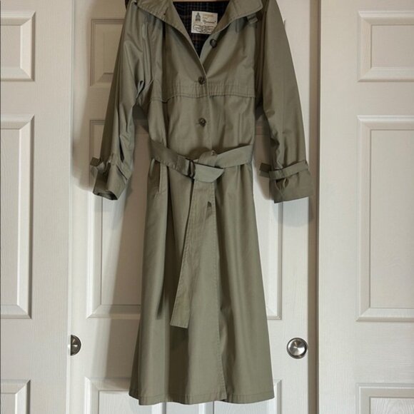 London Fog Women's Maincoats Khaki Trench Coat Removable Plaid Lining Size 12 - Picture 2 of 14